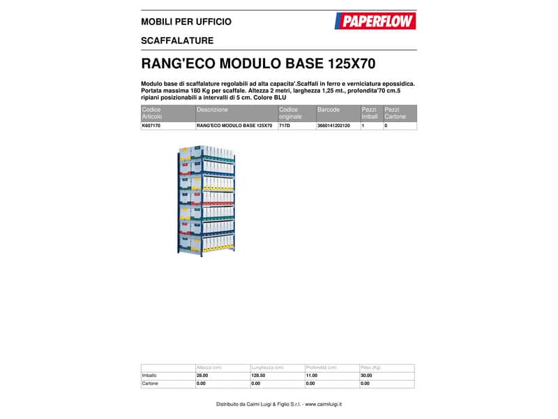 Scaffalatura metallica Paperflow Rang'Eco ad incastro 5 ripiani modulo base blu - K607170