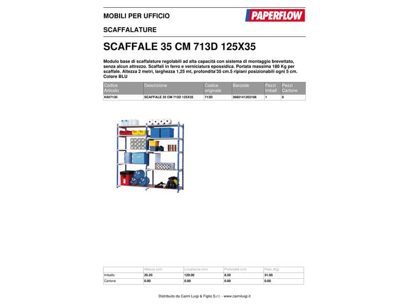 Scaffalatura metallica Paperflow Rang'Eco ad incastro 5 ripiani modulo base blu - K607130