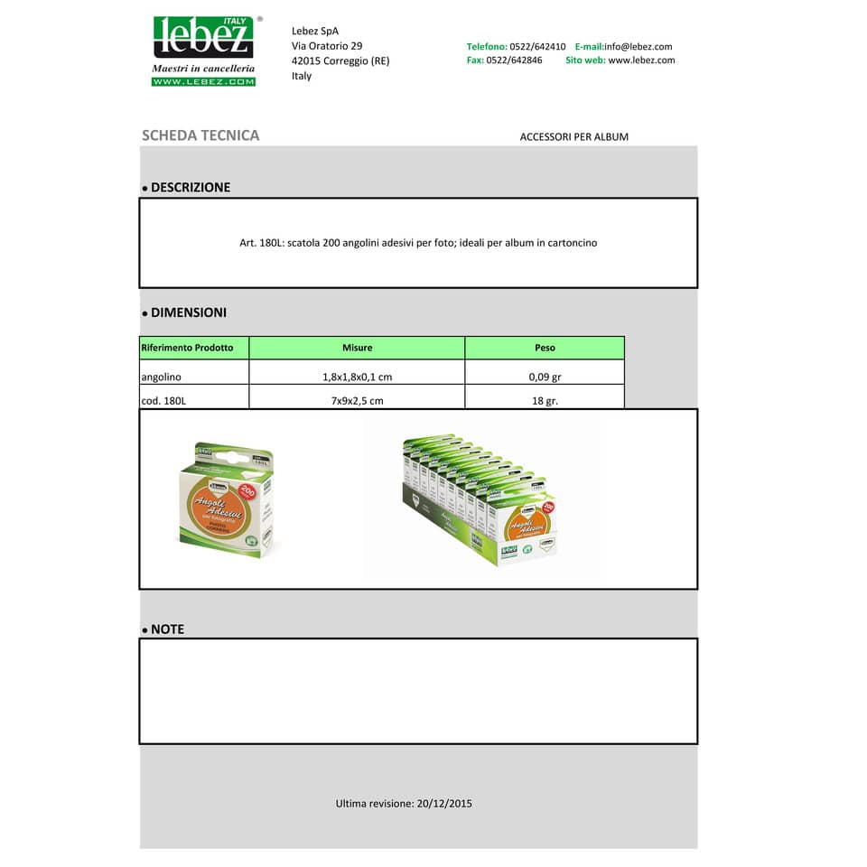 Angolini per album foto Lebez 1,8x2 cm  Dispenser da 200 pezzi - 180L