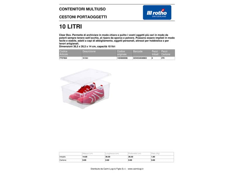 Contenitore Rotho Clear Box in PPL 10 L impilabile 36x26x14 cm trasparente F707804