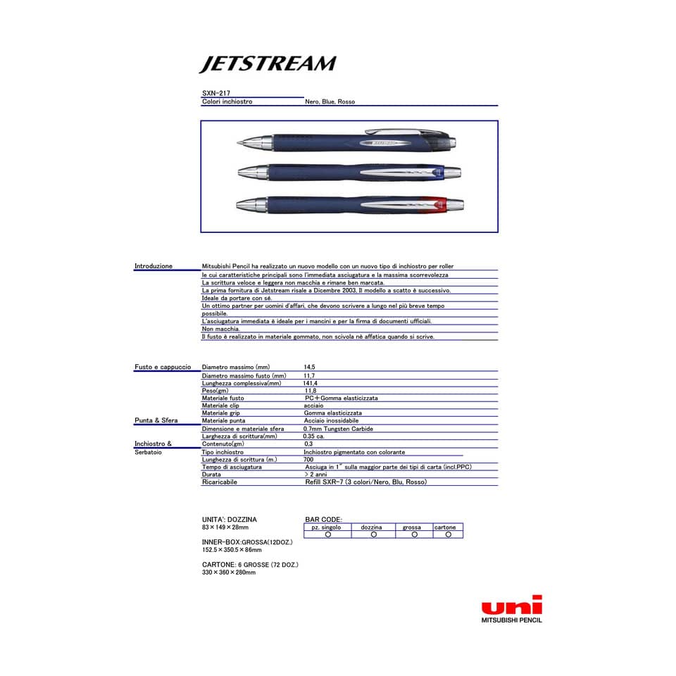 Penna roller a scatto Uni Jetstream 0,7 mm nero M SXN217 N