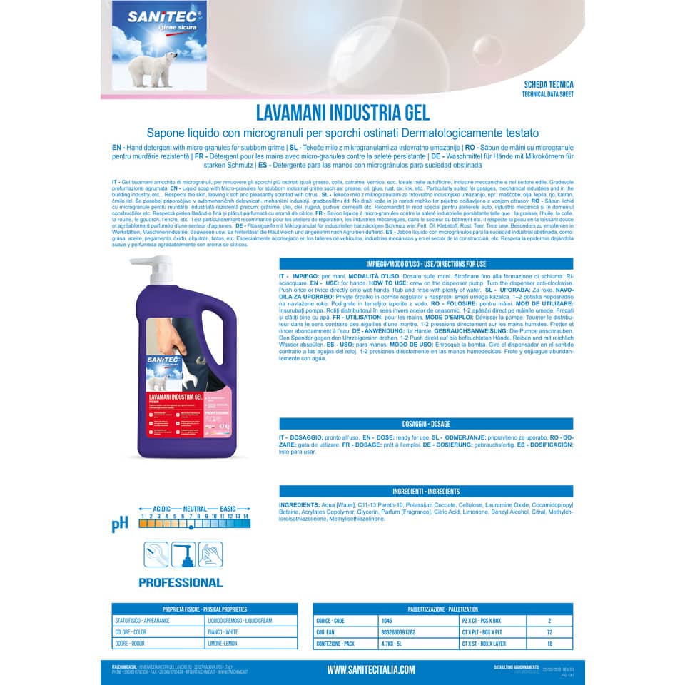 Lavamani con microgranuli SANITEC Industrial Soap agrumi 4,7 kg - 1045