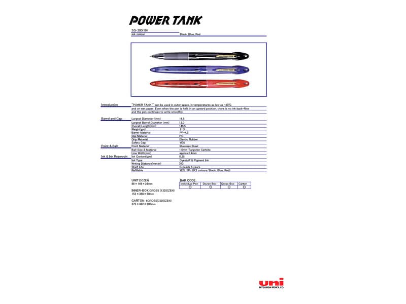 Penne a sfera con cappuccio Uni-Ball Power Tank - 1 mm. nero M SG200/1 N