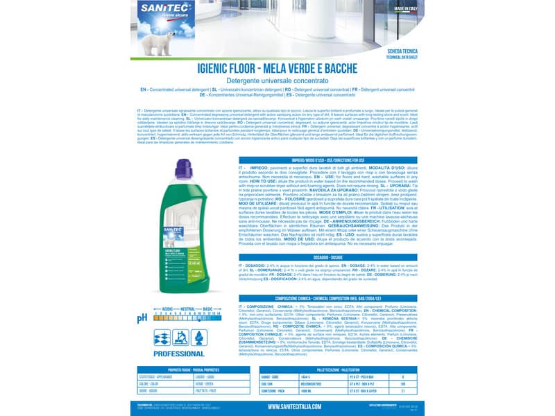 Detergente concentrato per pavimenti SANITEC Igenic Floor mela verde e bacche 1 L - 1434-S