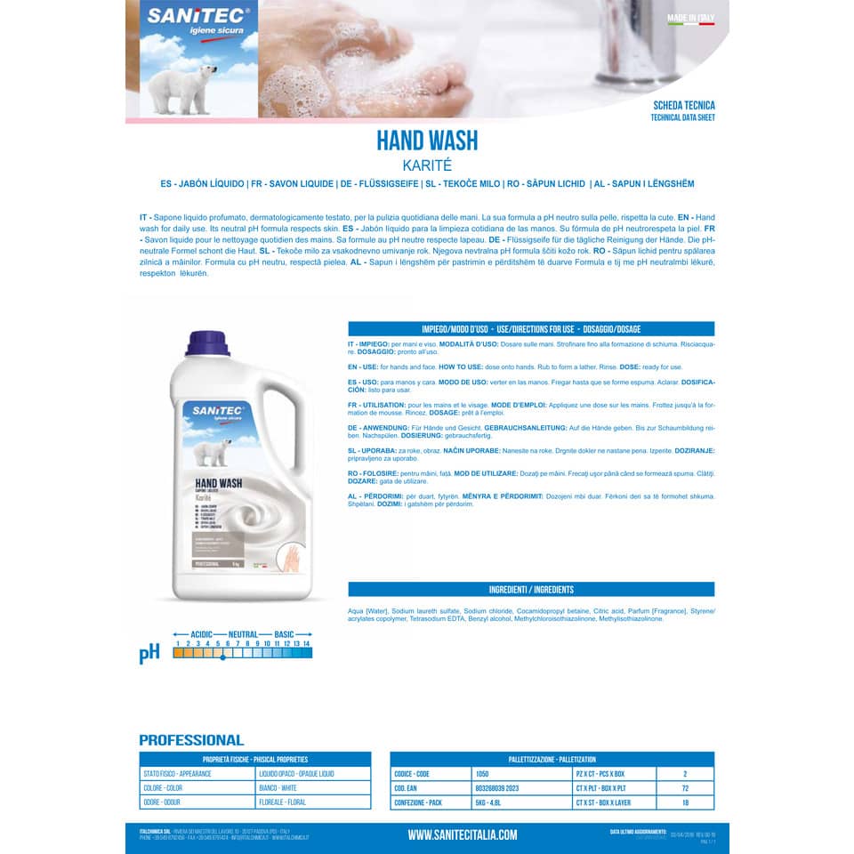 Sapone liquido mani SANITEC 5 Kg  1050