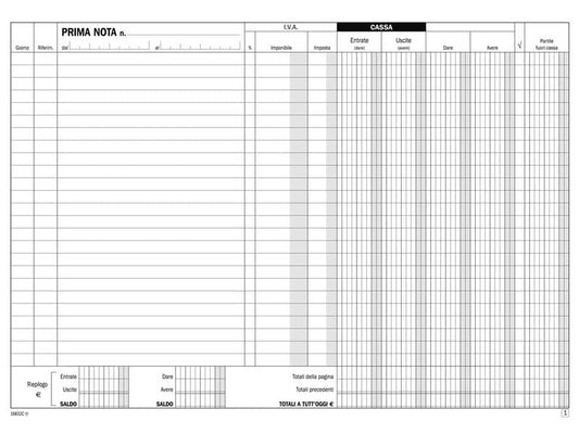 Blocco prima nota cassa IVA e dare/avere Data Ufficio 21,5x29,7 cm - 50x2 copie autoricalcanti DU16832C00000