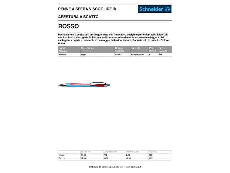 Penna a sfera a scatto Schneider Slider Rave ricaricabile tratto XB rosso 132502
