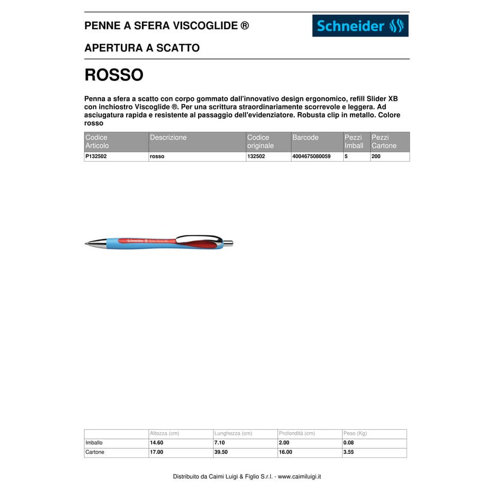 Penna a sfera a scatto Schneider Slider Rave ricaricabile tratto XB rosso 132502