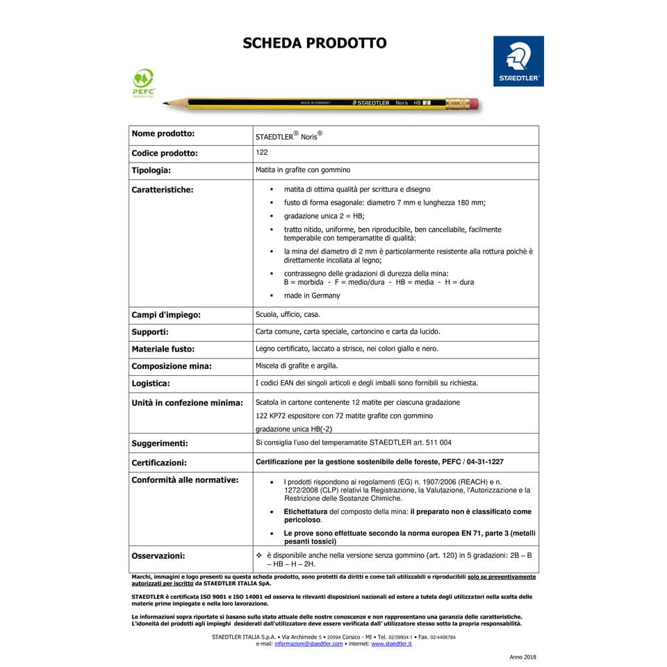 Matita con gommino Staedtler Noris 122 HB 122-HB
