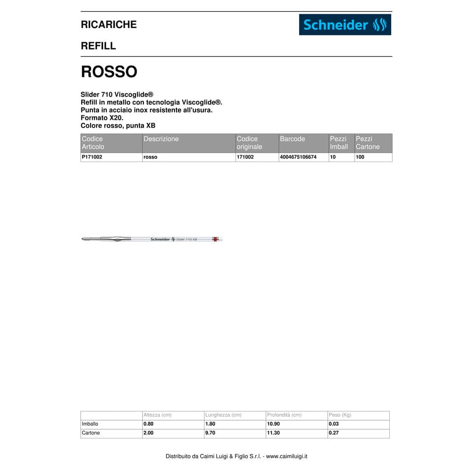Refill Schneider Slider 710 rosso  171002