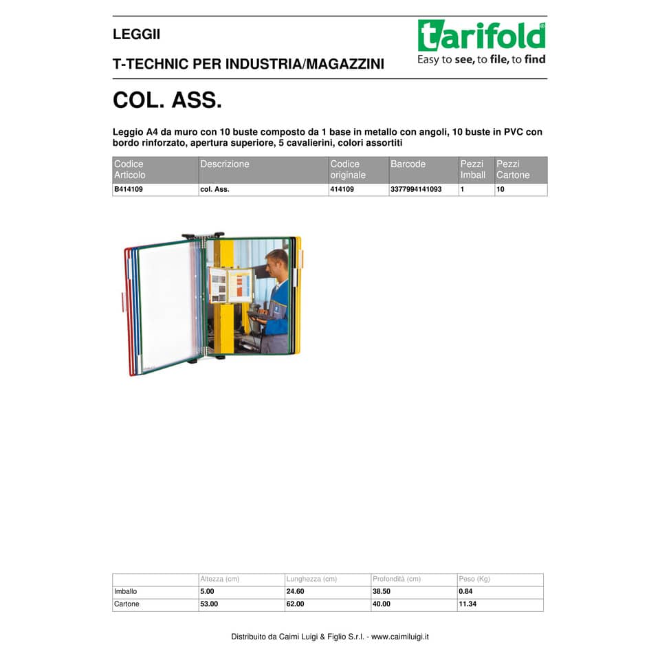 Leggio murale T-Technic Tarifold® con 10 buste in PVC A4 414109