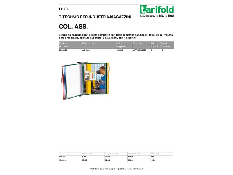 Leggio murale T-Technic Tarifold® con 10 buste in PVC A4 414109