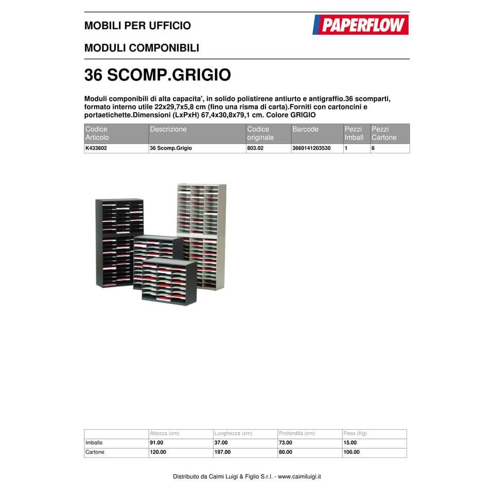 Smistamento corrispondenza Paperflow sistema a 36 scomparti grigio K433602