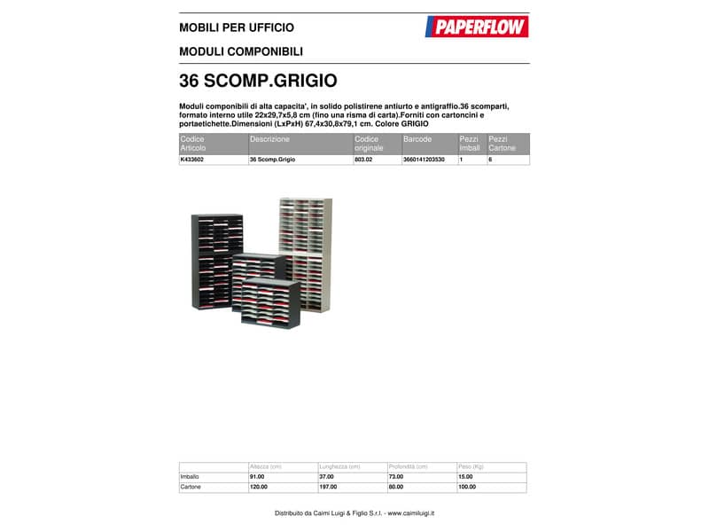Smistamento corrispondenza Paperflow sistema a 36 scomparti grigio K433602