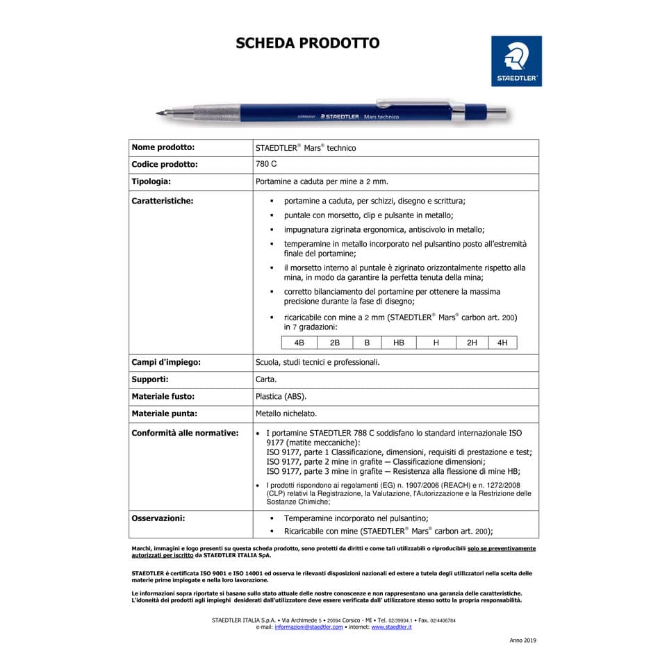 Portamine a pinza Staedtler Mars Technico 780 C HB 2,0 mm con affilamine 780 C