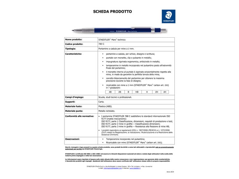 Portamine a pinza Staedtler Mars Technico 780 C HB 2,0 mm con affilamine 780 C