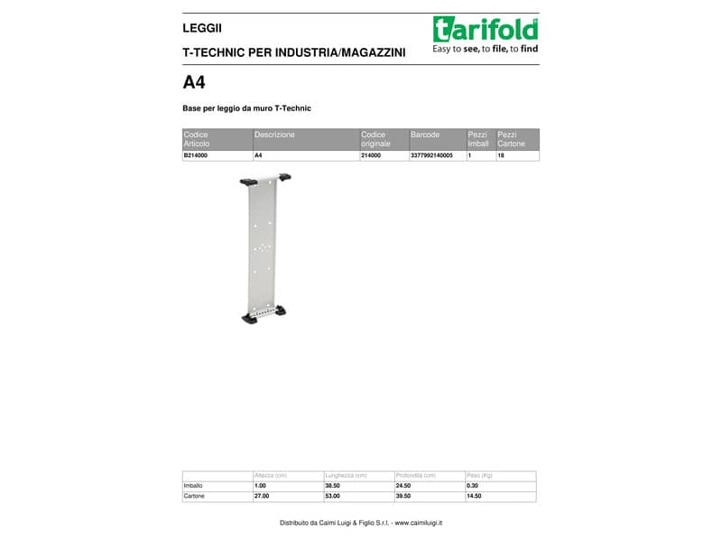Base per leggio murale T-Technic Tarifold® ampliamento grigio 214000