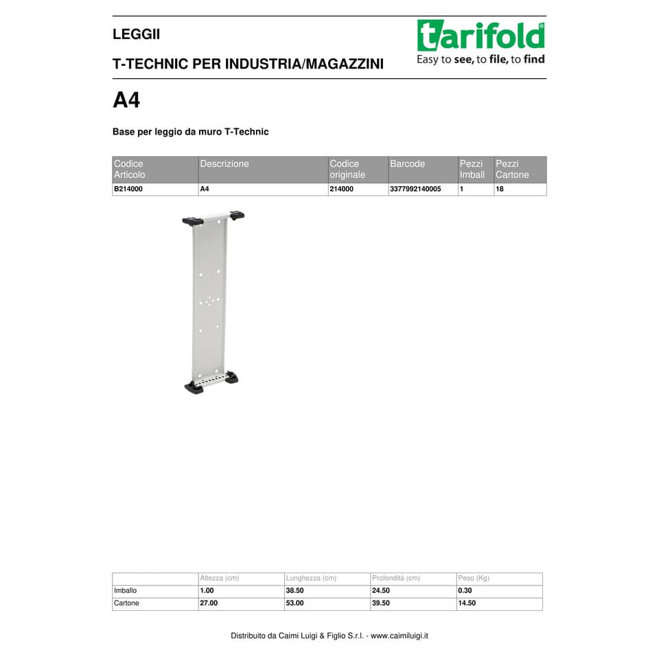 Base per leggio murale T-Technic Tarifold® ampliamento grigio 214000
