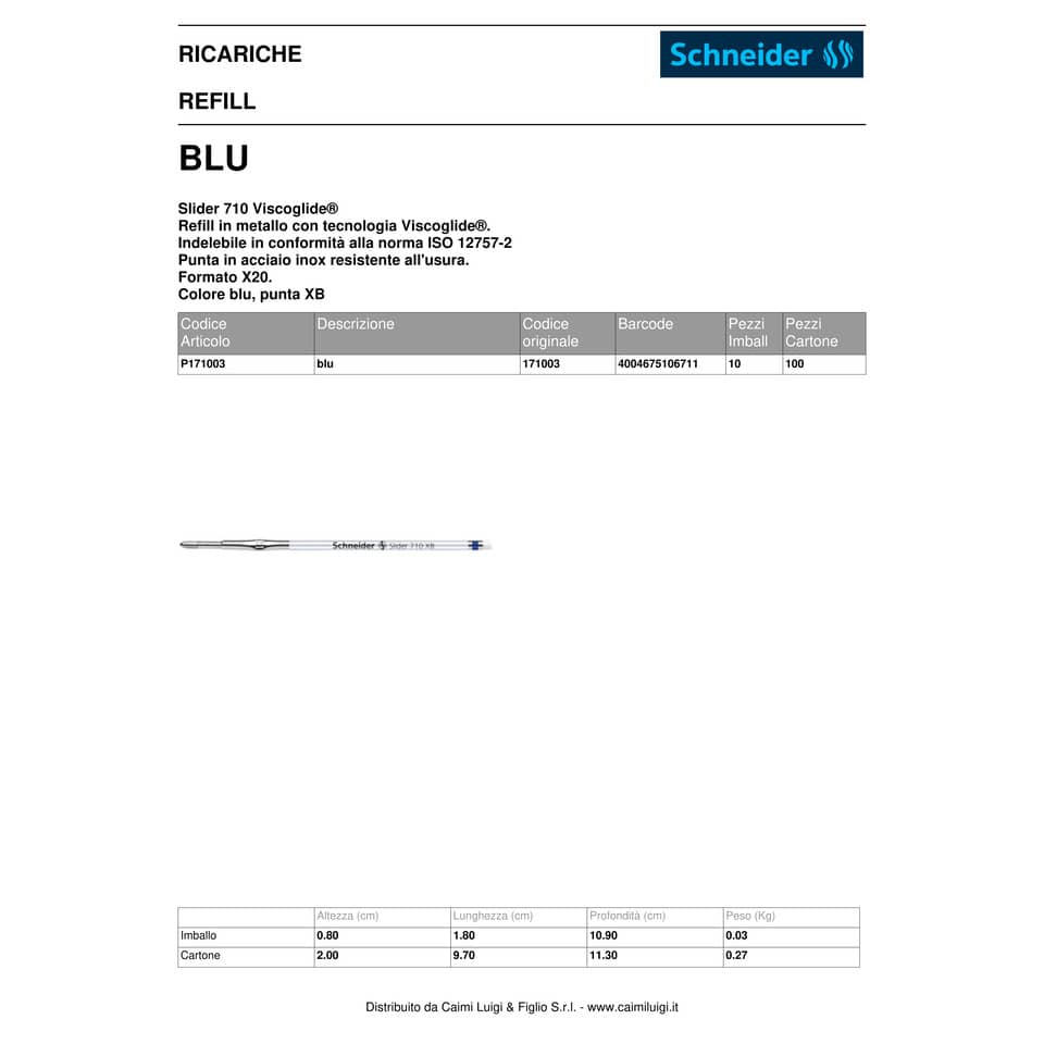 Refill Schneider Slider 710 blu  171003