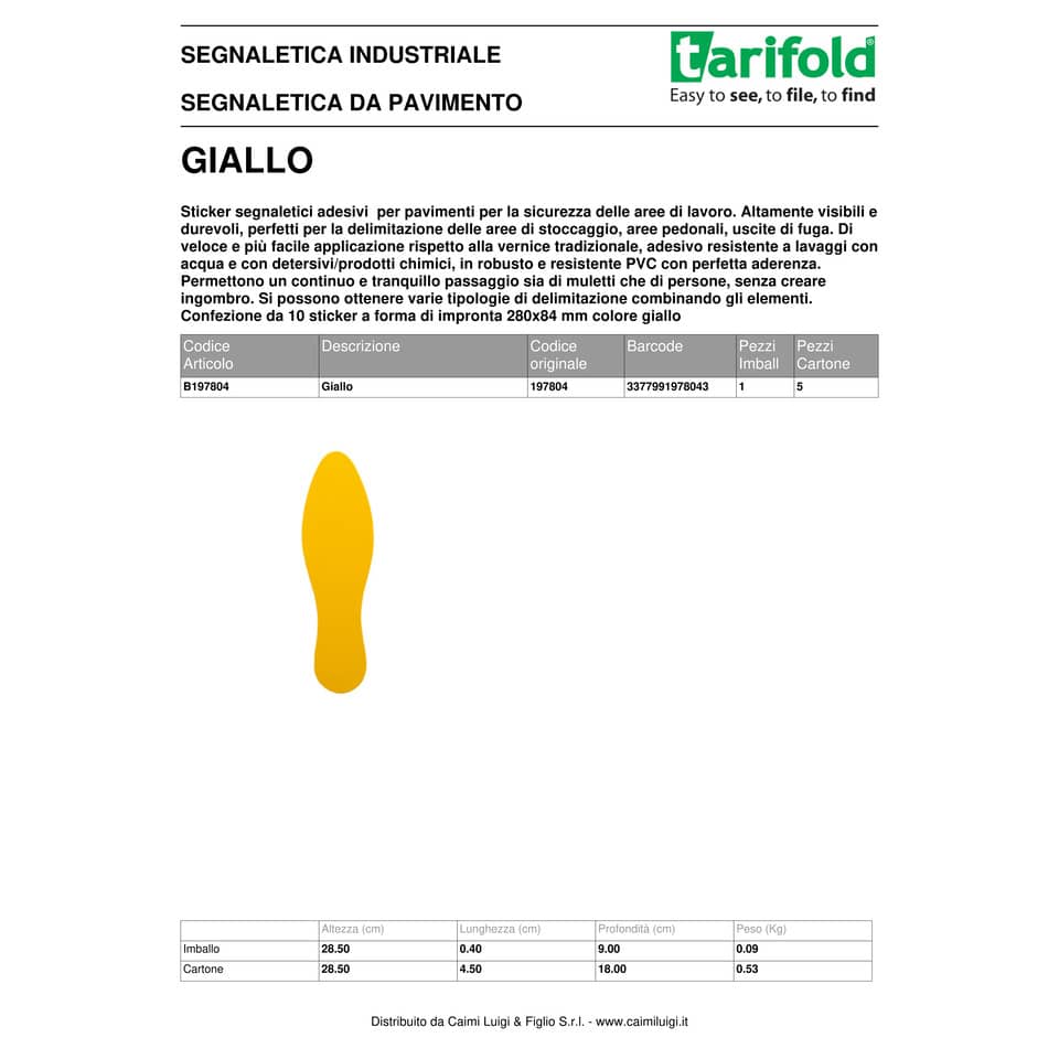 Sticker segnaletici adesivi Tarifold PRO® di sicurezza - impronta 280x84 mm giallo  Conf. 10 pezzi - 197804