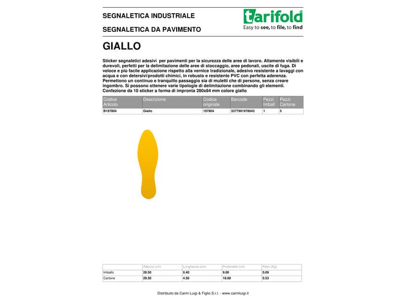 Sticker segnaletici adesivi Tarifold PRO® di sicurezza - impronta 280x84 mm giallo  Conf. 10 pezzi - 197804