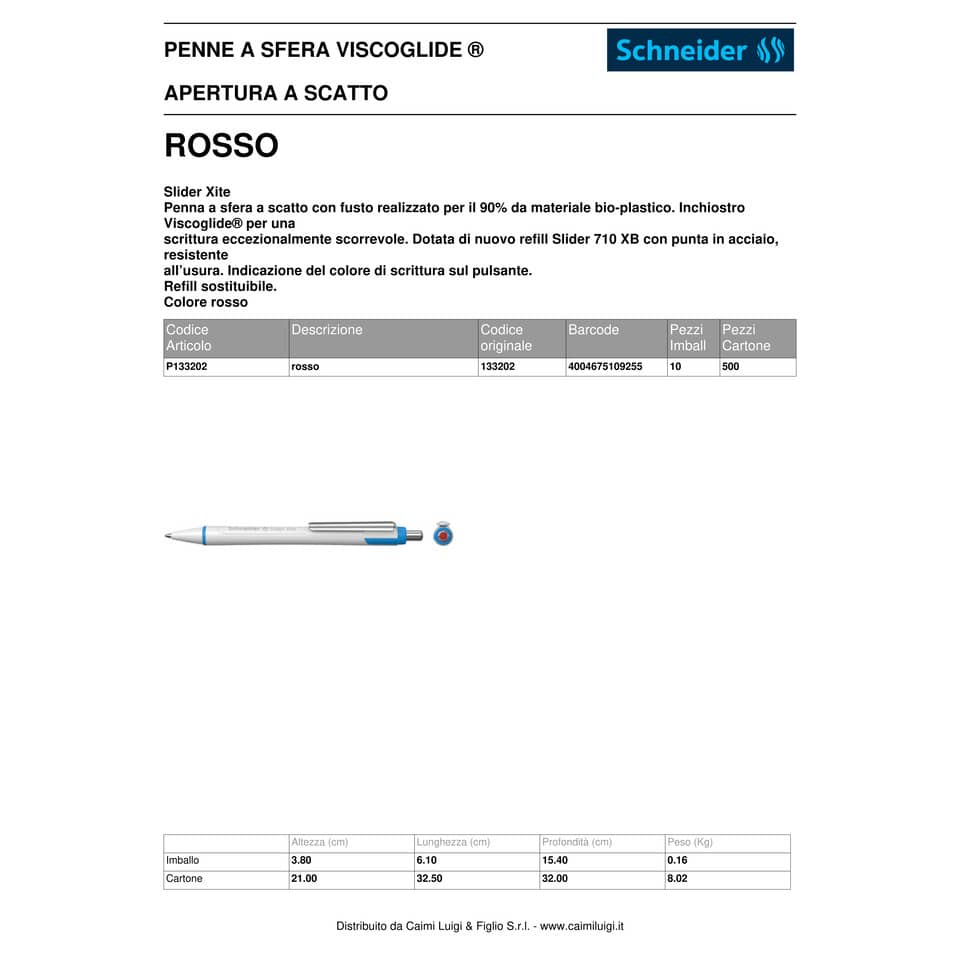 Penna a sfera a scatto Schneider Slider Xite ricaricabile rosso 133202