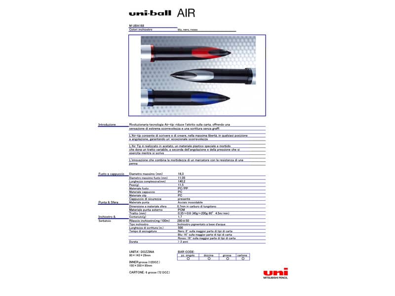 Penna gel con cappuccio AIR BLU  M UBA188 B
