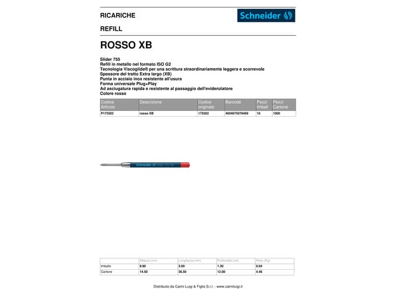 Refill Schneider Slider 755 rosso  175502