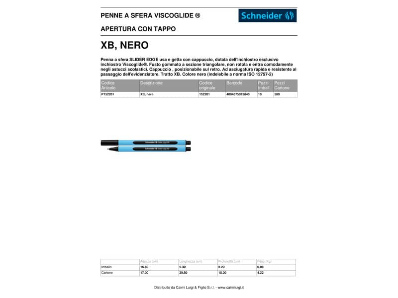 Penna a sfera Schneider Slider Edge tratto XB nero 152201