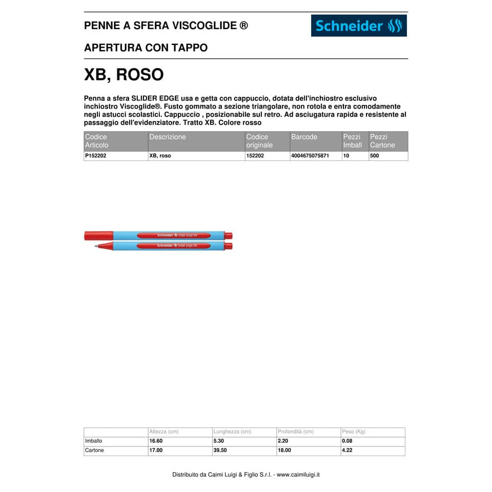 Penna a sfera Schneider Slider Edge tratto XB rosso 152202