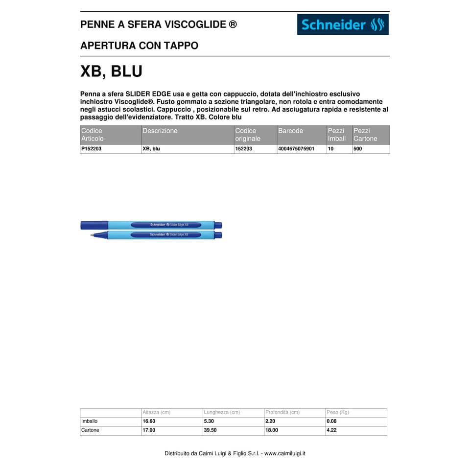 Penna a sfera Schneider Slider Edge tratto XB blu 152203