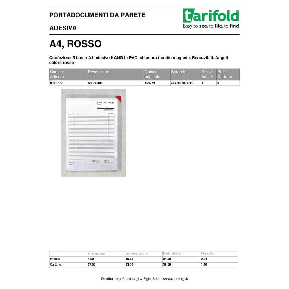 Buste adesive Tarifold® Kang A4 rosso  conf. 5 buste - 194770