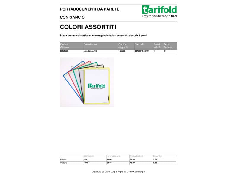 Buste portavvisi Tarifold® T-Technic - con gancio A4 assortito conf. 5 buste - 154509