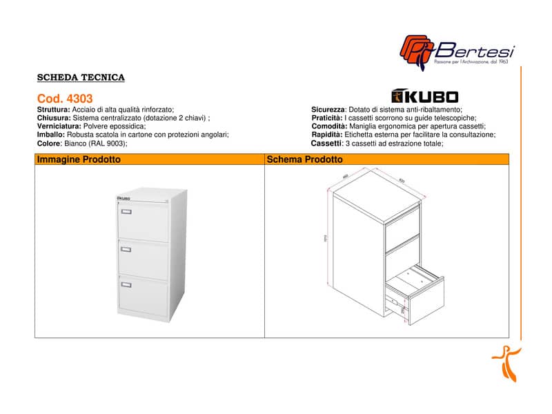 Classificatore per cartelle sospese KUBO 3 cassetti  46x62x101 cm bianco 4303