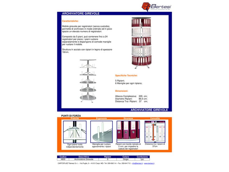 Archiviatore girevole per registratori senza custodia RONDO' 5 ripiani grigio 4805
