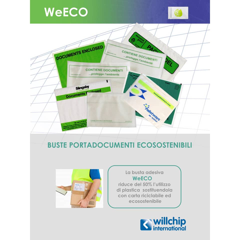 Buste autoadesive portadocumenti WeECO 24x18 cm trasp. ( 50% plastica in meno) conf. da 100 buste - G-240180100N