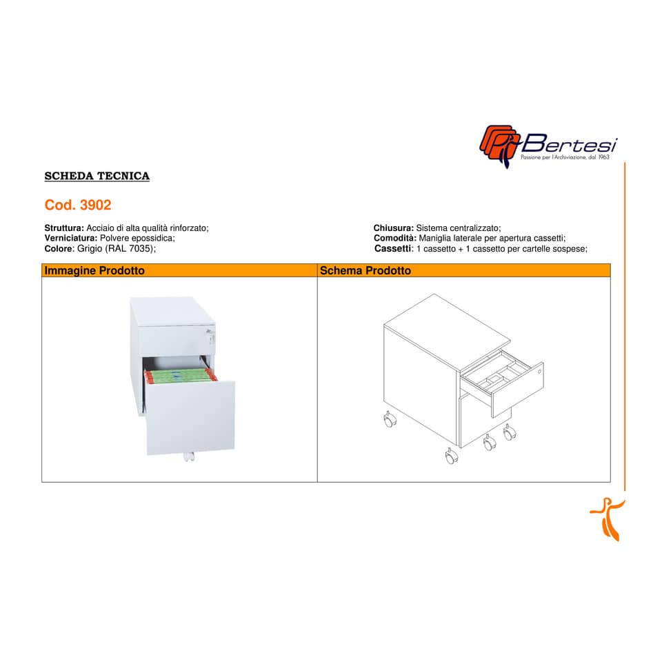Cassettiera in metallo KUBO 3 con ruote -  40x59x54 cm bianco 3903 B