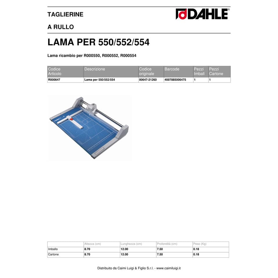 Lama ricambio Dahle per taglierine 550-552-554 grigio R000647