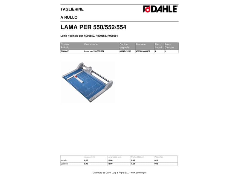 Lama ricambio Dahle per taglierine 550-552-554 grigio R000647