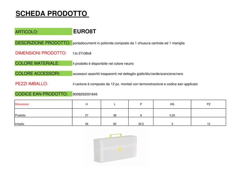 Valigetta portadocumenti DISPACO a una chiusura polionda cannettato bianco trasparente 27x38 cm dorso 8 cm - EURO8T