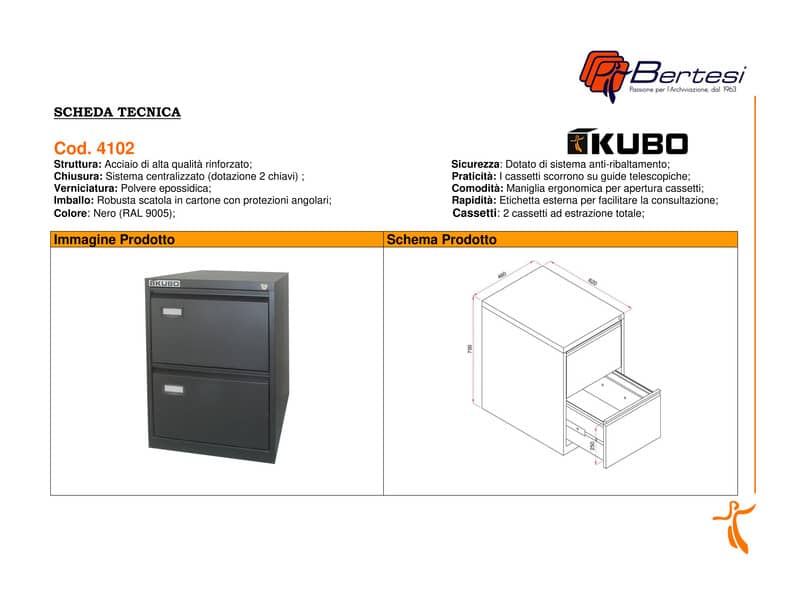 Classificatore per cartelle sospese KUBO 2 cassetti 46x62x70 cm nero 4102