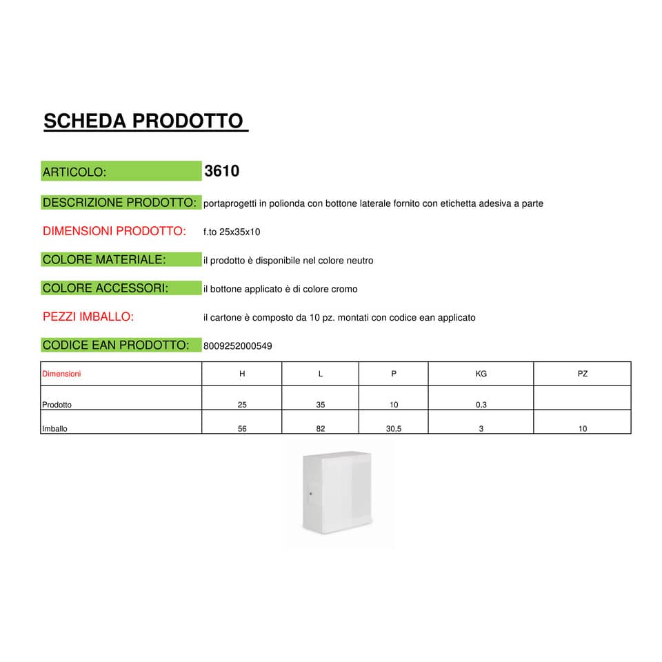 Cartella portaprogetti a 3 lembi DISPACO 25x35 cm polionda cannettato bianco trasparente dorso 10 cm - 3610