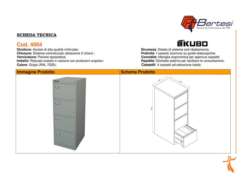 Classificatore per cartelle sospese KUBO 4 cassetti 46x62x132 cm grigio 4004