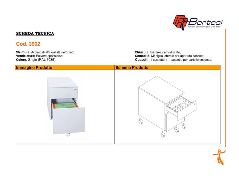 Cassettiera in metallo KUBO 3 con ruote - 40x59x54 cm nero 3903 N