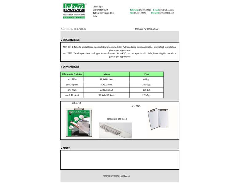 Tavoletta portablocco Lebez A4 trasparente per doppia lettura 7725
