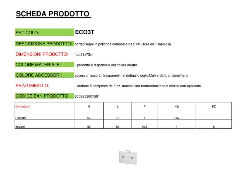 Valigetta portadisegni DISPACO a due chiusure polionda cannettato bianco trasparente 52x73 cm dorso 3 cm - ECO3T