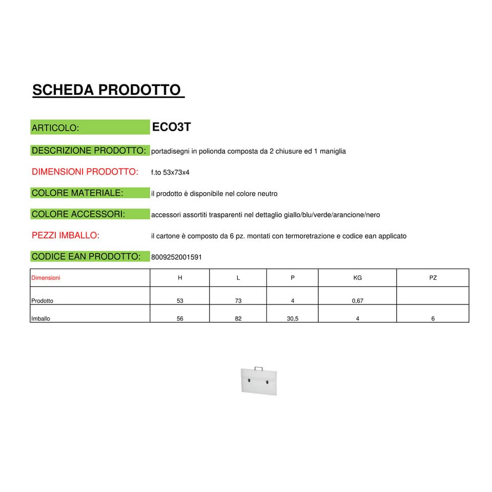 Valigetta portadisegni DISPACO a due chiusure polionda cannettato bianco trasparente 52x73 cm dorso 3 cm - ECO3T