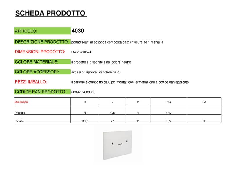 Valigetta portadisegni DISPACO 75x105 cm polionda cannettato bianco trasparente dorso 4 cm - 4030