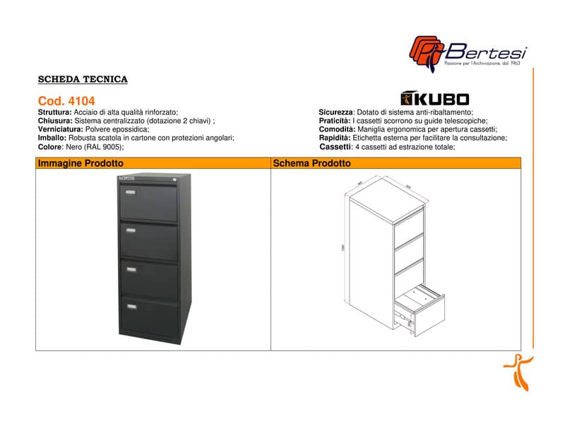 Classificatore per cartelle sospese KUBO 4 cassetti 46x62x132 cm nero 4104