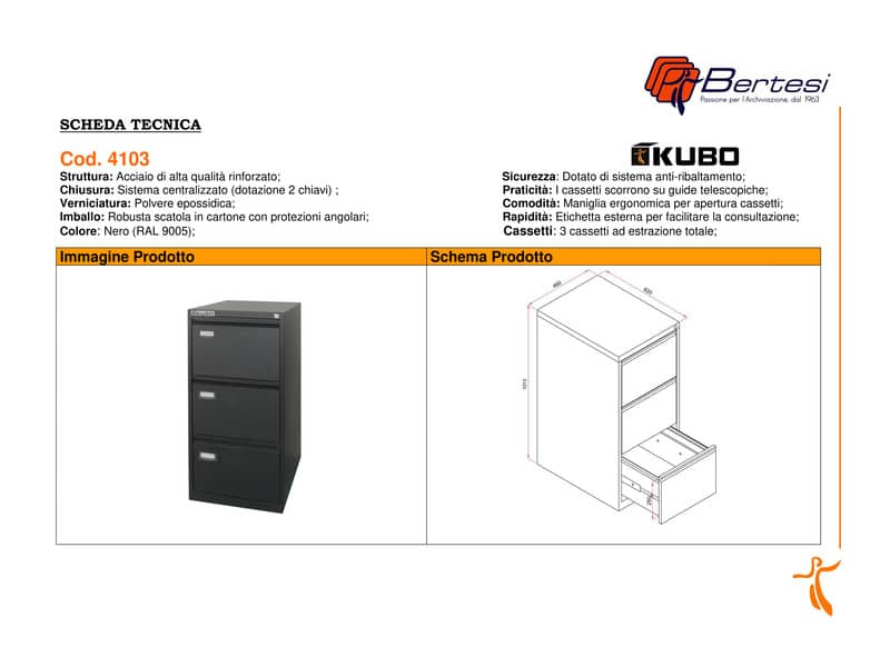 Classificatore per cartelle sospese KUBO 3 cassetti 46x62x101 cm nero 4103